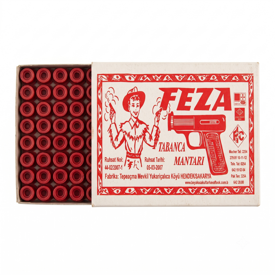 Feza Nostaljik Oyuncak Tabanca Mantarı - Klasik Şerit Mantar (50'li Paket)