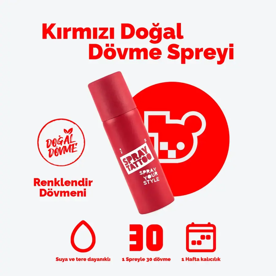 Doğal Dövme Spreyi Kırmızı 50 ml