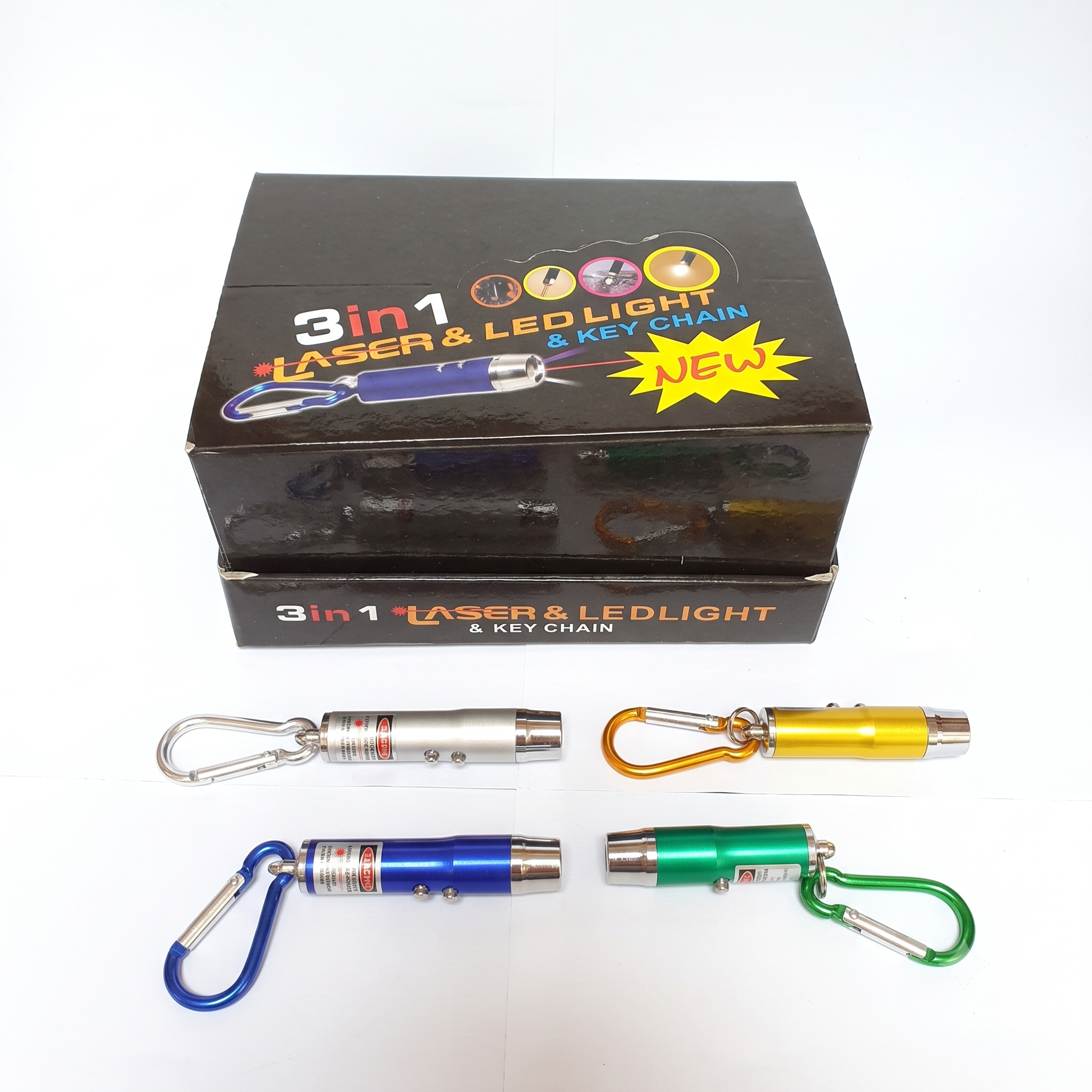 3 in 1 Lazerli LED Fenerli Anahtarlık - Mini Alüminyum Lazer Pointer