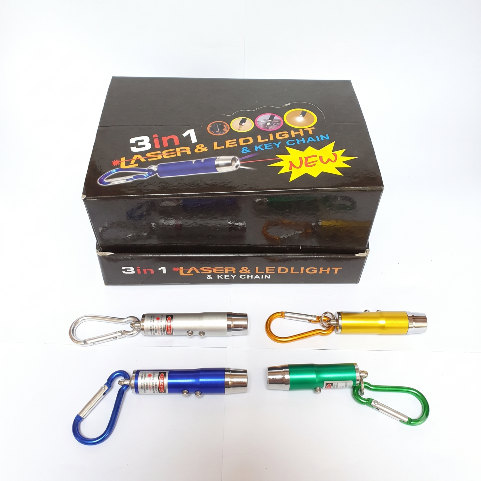 3 in 1 Lazerli LED Fenerli Anahtarlık - Mini Alüminyum Lazer Pointer