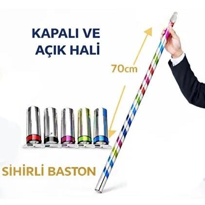Sihirli Baston - Anında Açılan Metalik Sihirbaz Bastonu (70 cm Appearing Cane)