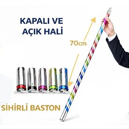 Sihirli Baston - Anında Açılan Metalik Sihirbaz Bastonu (70 cm Appearing Cane)