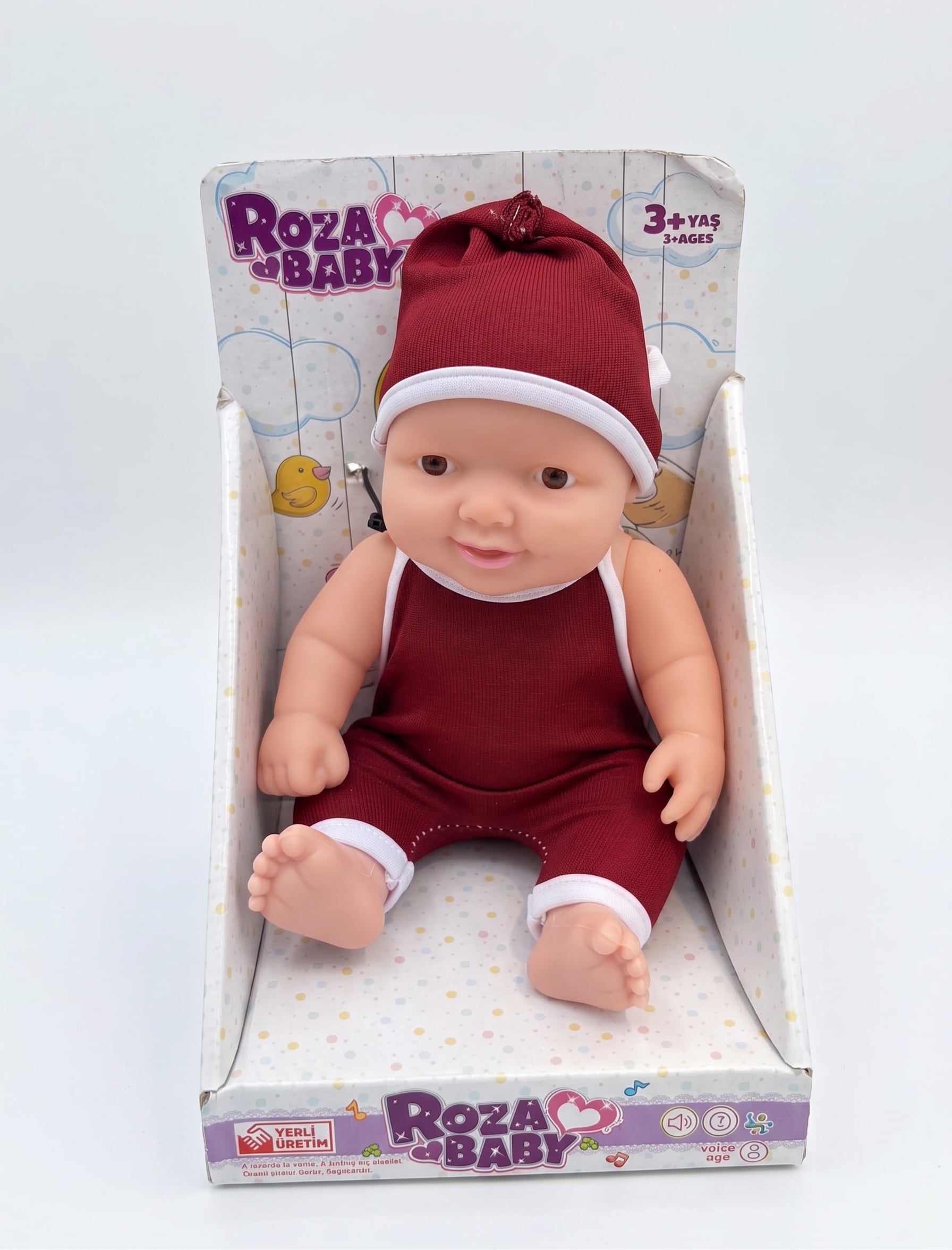 Ağlayan Gülen Et Bebek - Roza Baby Bordo Kıyafetli Sesli İnteraktif Oyuncak Bebek